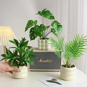 Realistic Artificial Potted Plants Ceramic Glass Pots Lifelike Faux Greenery For Home Office Tabletop Decor Modern Style