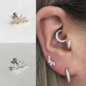 S925 sterling silver crown flower ear stud with cubic zirconia in gold and silver finish
