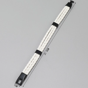 Retro multi-layer woven white leather bracelet for men with black clasp, length 21.5cm