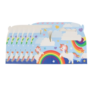 Blue unicorn candy boxes with rainbow prints, high-quality paper gift box set with handles