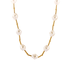 Elegant 18k gold plated titanium necklace with baroque pearls and small gold beads