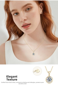 Detail of S925 sterling silver moissanite necklace and earrings on a model