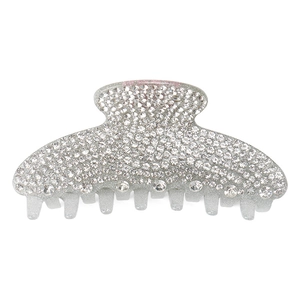 Sparkling silver acrylic hair claw clip with rhinestones for women on white background