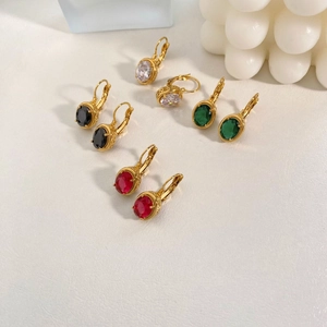 Vintage Minimalist Stainless Steel Oval Rhinestone Drop Earrings For Women Elegant Electroplated Leverback Jewelry Gift