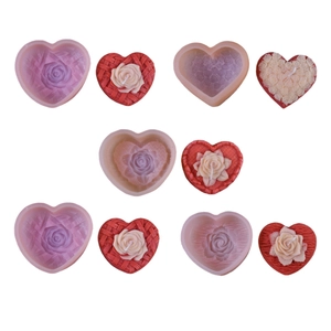 Braided heart rose silicone candle molds for DIY Valentine's gift making sets