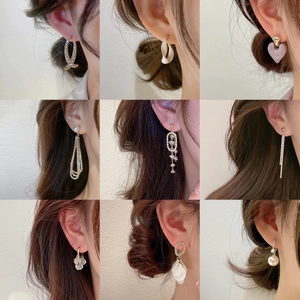 Geometric Alloy Stud Earrings With Rhinestone And Pearl Decor Elegant Versatile Earring Post For Women
