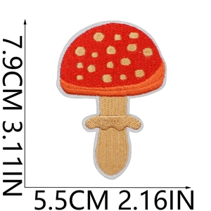 Detailed size chart for red mushroom embroidery patch, 7.9x5.5cm for sweater decor