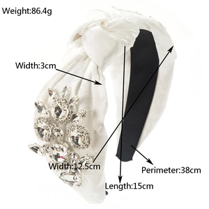 Baroque style white chiffon headband with rhinestones and knot detail for women
