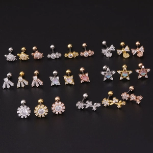 Orecchini a perno 20G in acciaio inossidabile con zirconi in oro, argento e oro rosa