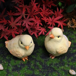 Set of two realistic yellow resin chick figurines for garden and micro landscape decor