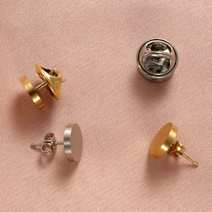 Round Flat Stud Earrings Brooch Pin 304 Stainless Steel 18K Gold Plated Brushed Simple Geometric Jewelry