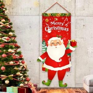 Drapeau Porte Noël Motif Père Noël Bannière Suspendue Polyester Décoration Murale Festive Inscription Joyeux Noël