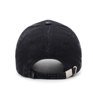 Vintage washed black distressed baseball cap with adjustable metal buckle back view