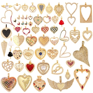 Heart Shaped Pendant Copper Gold Plated Cubic Zirconia Charm For DIY Necklace Jewelry Making Accessories