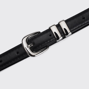 Summer candy color leather belt with silver buckle and fine stitching for dresses