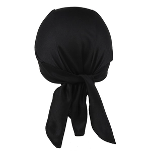 Detail of black quick-dry sport durag showing the tie-back knot and silky texture