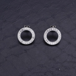 Minimalist silver-colored circular earrings with brilliant paved crystal zircon stones