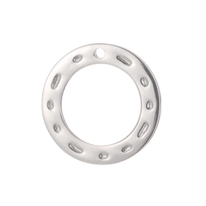 Silver stainless steel circular pendant with hammered texture and top hole for DIY jewelry