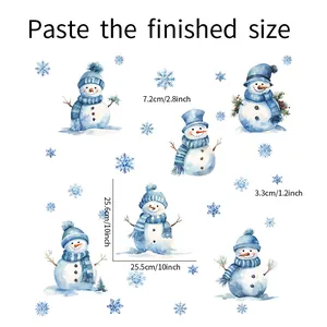 Size chart showing dimensions of Christmas snowman and snowflake window wall decals