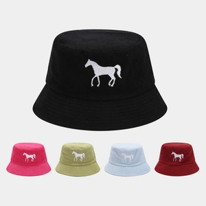 Corduroy Bucket Hat Horse Embroidery Flat Top Sun Protection Outdoor Casual Unisex Fashion Sunshade Pan Hat
