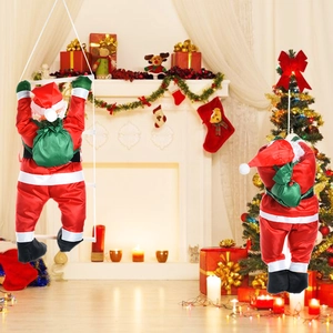50cm Santa Claus climbing ladder and rope ornaments for festive Christmas tree decor