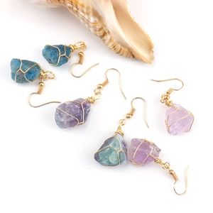 Handmade gold wire wrapped natural crystal stone earrings set in multiple colors