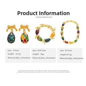 Detail of colorful enamel jewelry set featuring bowknot patterns and rhinestone accents
