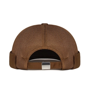 Brown mesh docker cap with adjustable metal buckle and breathable summer vintage design