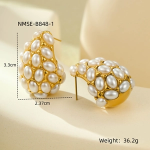 Detailed macro view showing the precise dimensions of 18K gold plated pearl teardrop earrings