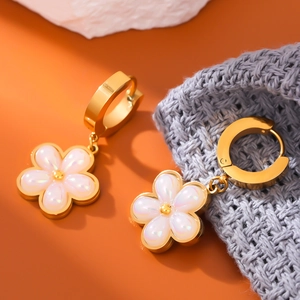 Flower Drop Earrings Titanium Steel Iridescent Artificial Pearl Petals Elegant Fashion Jewelry For Women Simple Chic Style