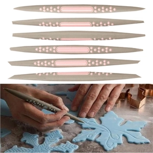 6-piece fondant modeling tool set with gray handles and pink tips for DIY cake decorating