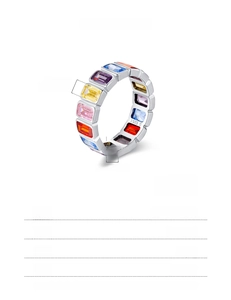 Macro detail of S925 sterling silver ring featuring colorful rectangular zircon stones
