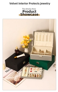 Detail view of multi-compartment jewelry box with velvet lining and metal lock