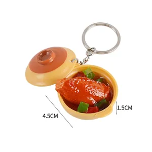 Porte-clés miniature pot à riz avec ailes de poulet et poivrons verts, taille 4,5 cm
