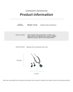 Detail of drop necklace set dimensions showing 32.3cm length and 24.8g weight specs