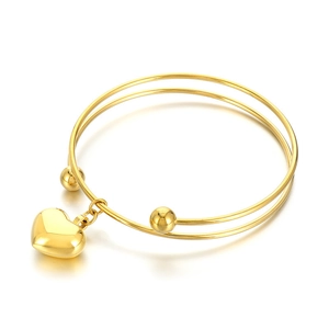 Minimalist 18K gold plated stainless steel double-layer open heart bangle for women
