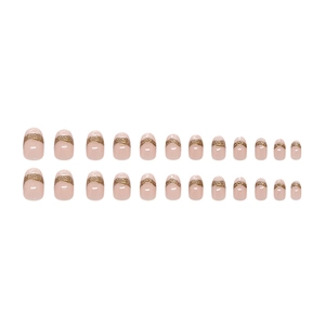 Französische 24er-Pack Kunstnägel mit eleganten Goldreliefstreifen und nuderosa Basis