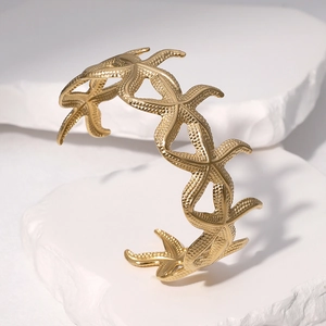 Bracciale rigido a stella marina in acciaio inossidabile dorato 18k con texture