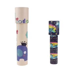 Classic paper kaleidoscopes for kids featuring cute elephant and unicorn cartoon patterns