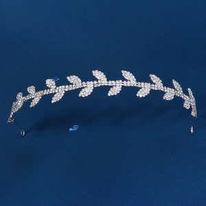 Elegant silver leaf headband with sparkling rhinestones for bridal hair accessory