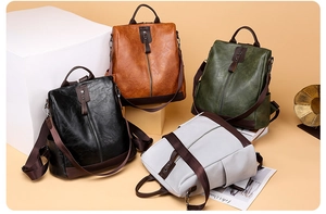 Group display of multi-purpose women's anti-theft PU leather backpacks in four colors