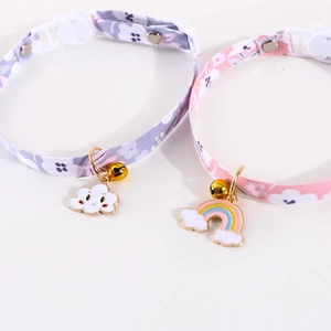 Adjustable floral pet collars with bells and rainbow cloud pendants for cats and dogs