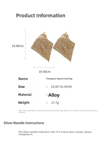 Tableau des tailles détaillé pour boucles d'oreilles triangle doré de 10,8 cm de long