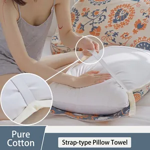 Four-layer cotton gauze pillow towel with elastic straps and floral patterns