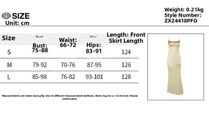 Size chart detail for autumn elegant satin mesh patchwork slip dress with measurements