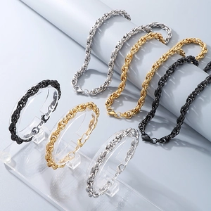Polished Stainless Steel Necklace And Bracelet Twist Rope Chain Fashion Streetwear Jewelry For Men Women