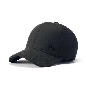 Classic black cotton baseball cap for men with SYL embossed logo and brim embroidery