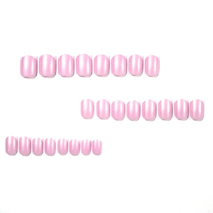 24 pieces of short square pearlescent pink French press-on nails in various sizes
