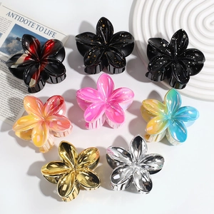 Flower Hair Claw Clip Metallic Iridescent Gradient Plumeria Hair Accessory Resin Alloy Nonslip Hair Clamp For Women