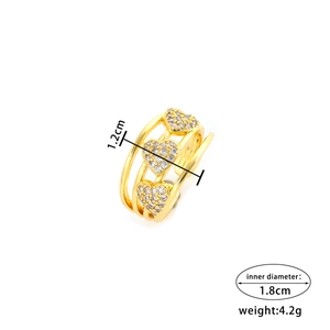 18k gold plated adjustable open heart ring with sparkling zircon inlays for women